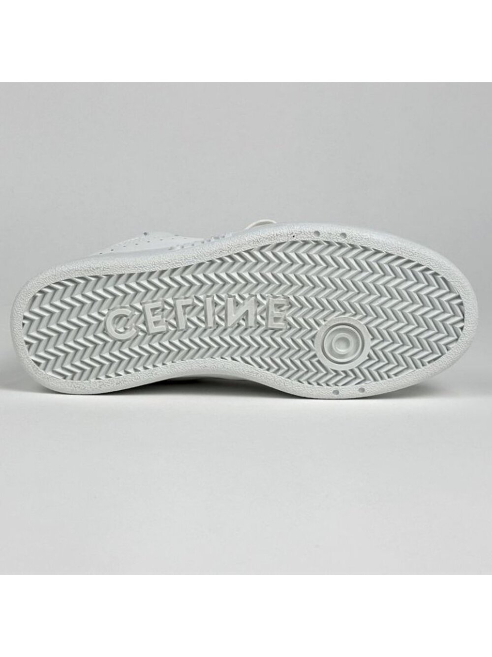 Celine CT 01 Lace Up High Cut Sneakers Logo Shoes Leather White - Picture 3 of 9